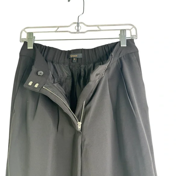Quince Stretch Crepe Pleated Wide Leg Pants Elastic Career Trouser Work Pants 2 - Picture 7 of 16